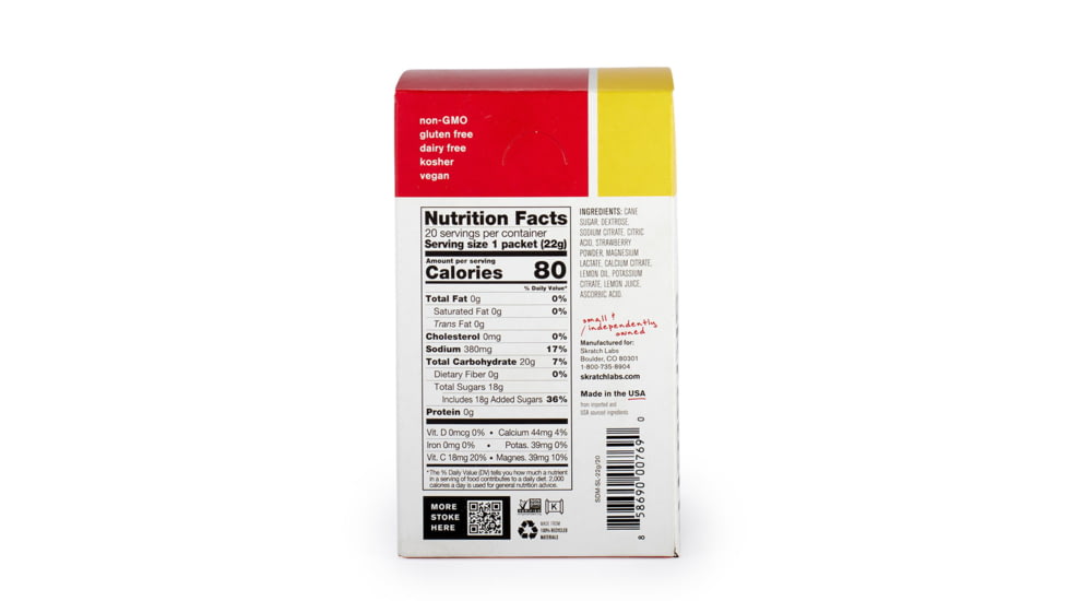 Skratch Labs Hydration Sports Drink Mix, Strawberry Lemonade, 440g, 20 Pack Singles, SDM-SL-22g/20