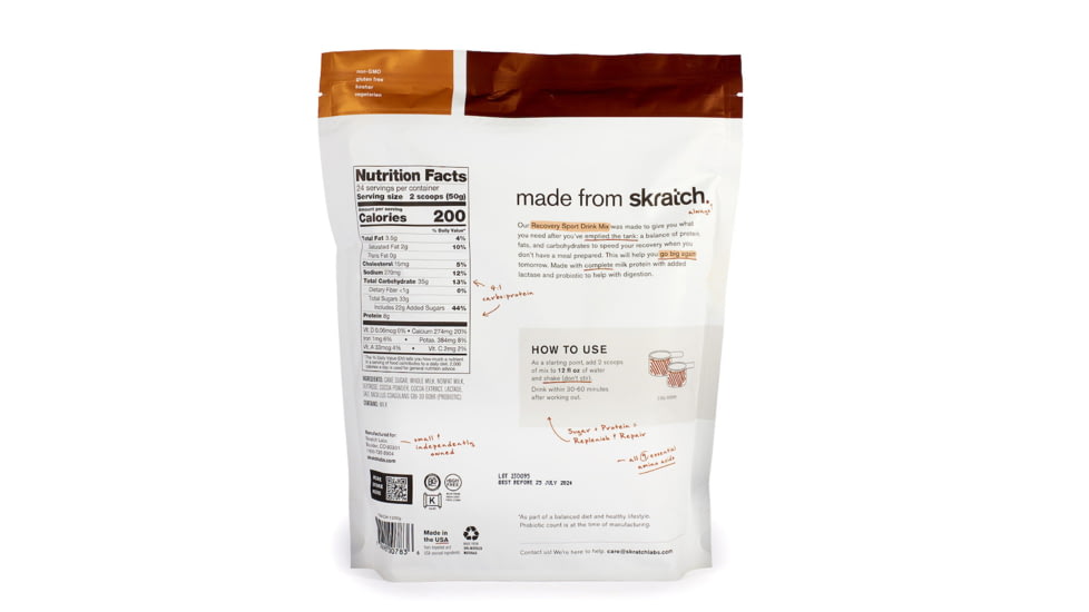 Skratch Labs Recovery Sport Drink Mix, Chocolate, 1200g, 24 Serving Bag, RDM-CH-1200g