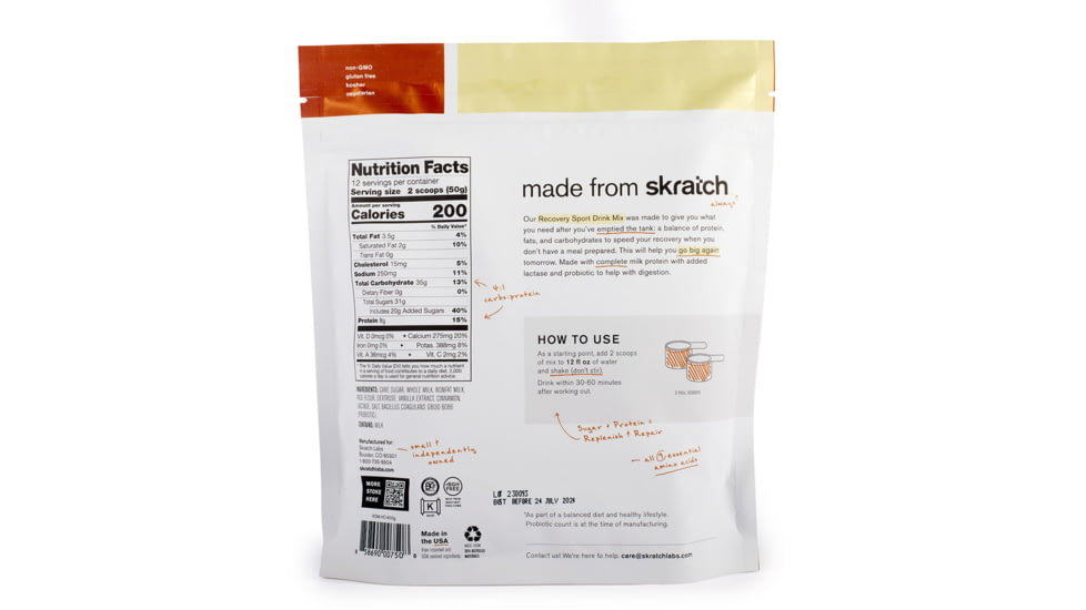 Skratch Labs Recovery Sport Drink Mix, Horchata, 600g, 12 Serving Bag, RDM-HO-600g