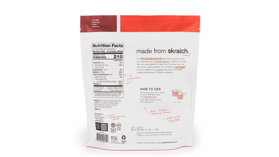 Skratch Labs Recovery Sport Drink Mix, Strawberries + Cream, 600g, 12 Serving Bag, RDM-SB-600g