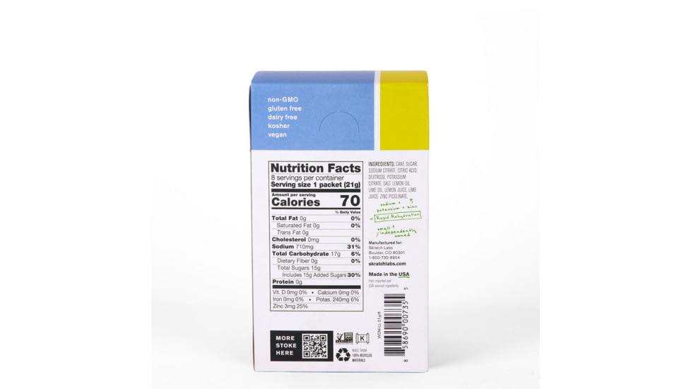 Skratch Labs Wellness Hydration Drink Mix, Lemon + Lime, 21g Serving, 8 Pack Singles, WDM-LL-21g/8