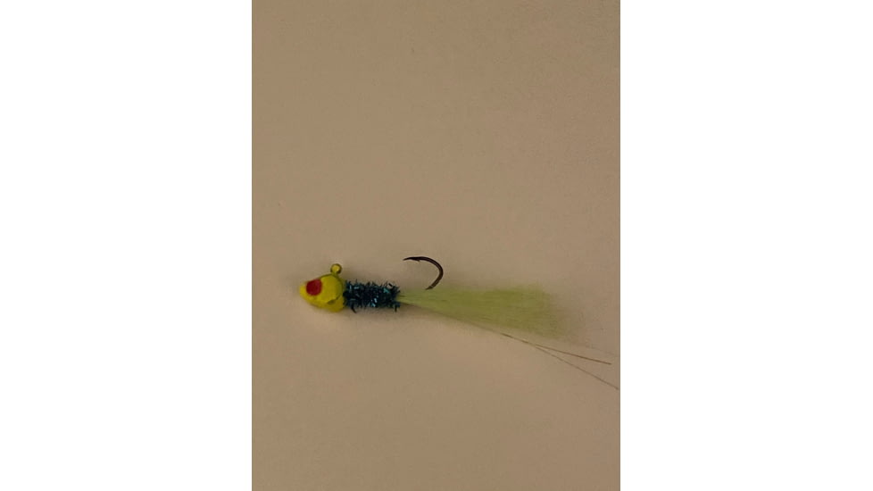 Slaters Jigs Light-nin Flash Jig Number 2 Sickle Hk-1/8 Oz. Chartreuse Head / Blue Flash Body / Chartreuse Tail w/Streamers 12/CD, LF898T-18-12
