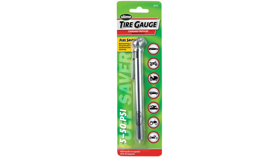 Slime Chrome Pencil Tire Gauge, Silver, 22012