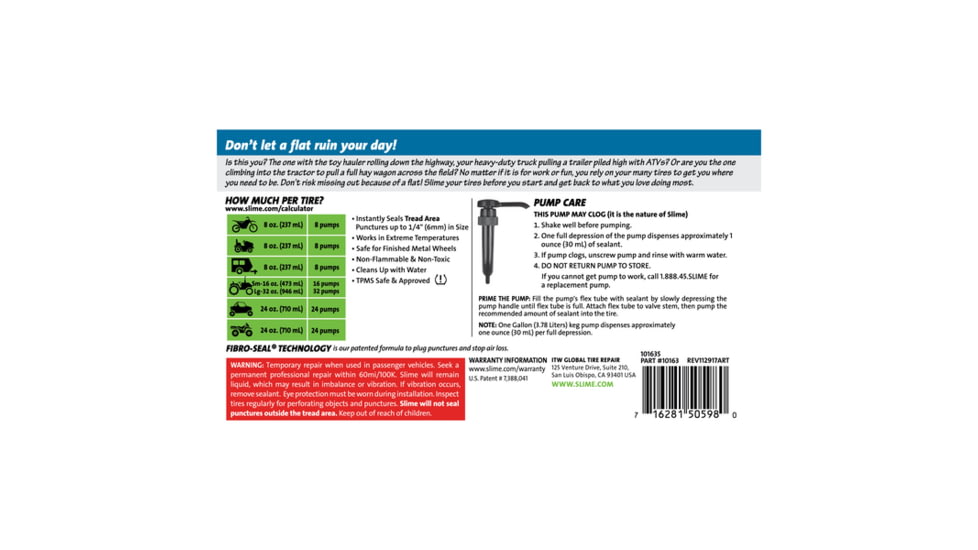 Slime Prevent and Repair Tire Sealant, 1 Gallon, Green, 10163