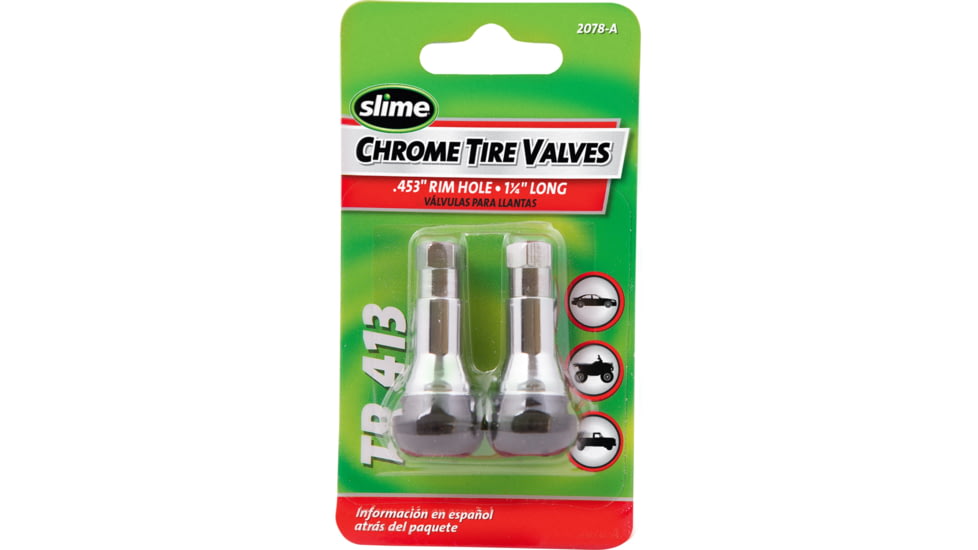 Slime Tubeless Tire Valves, f/ TR413, Chrome, 2078-A