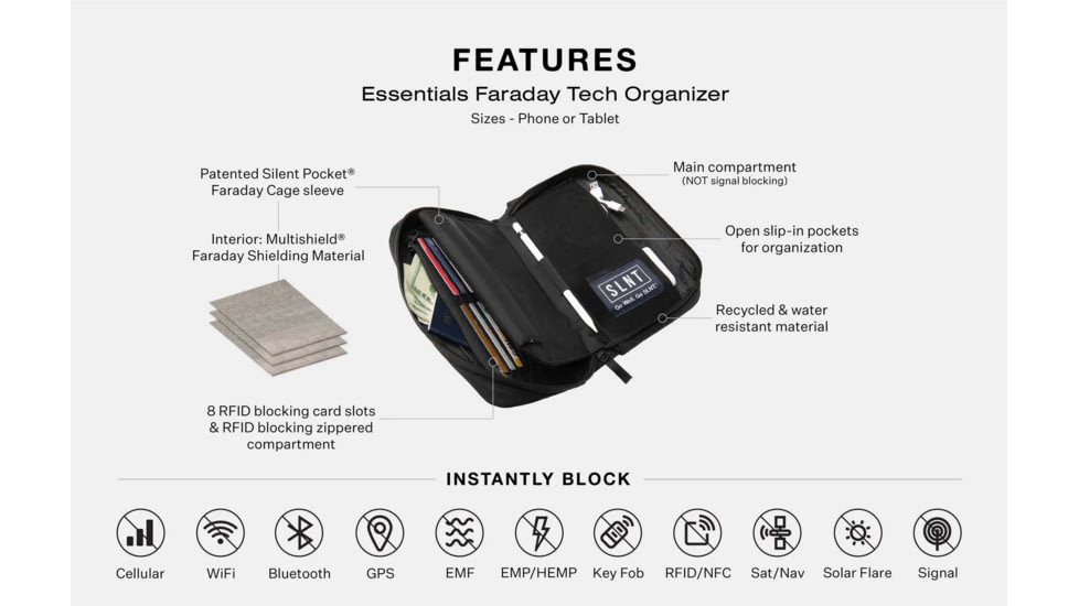 SLNT Essentials Faraday Tech Organizer, Phone, Black, 1.3L, SL-TOPH-01