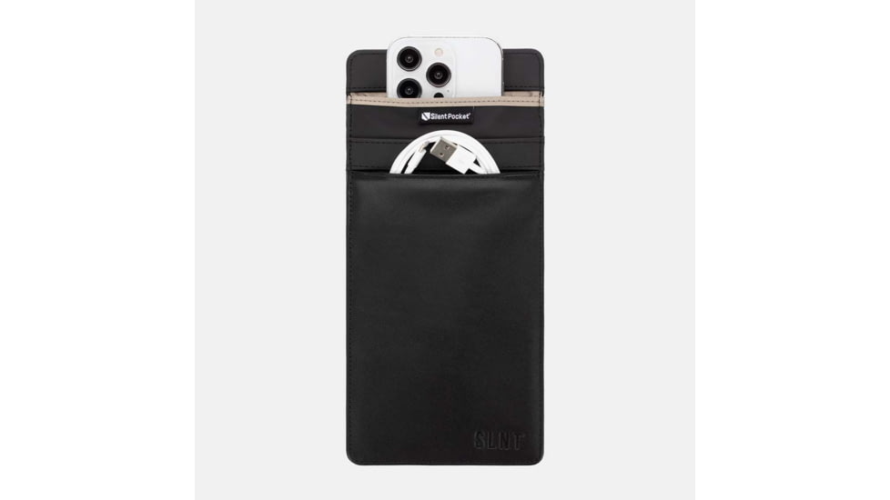 SLNT Faraday Phone Sleeve, Black Leather, Medium, SPS-MPBL