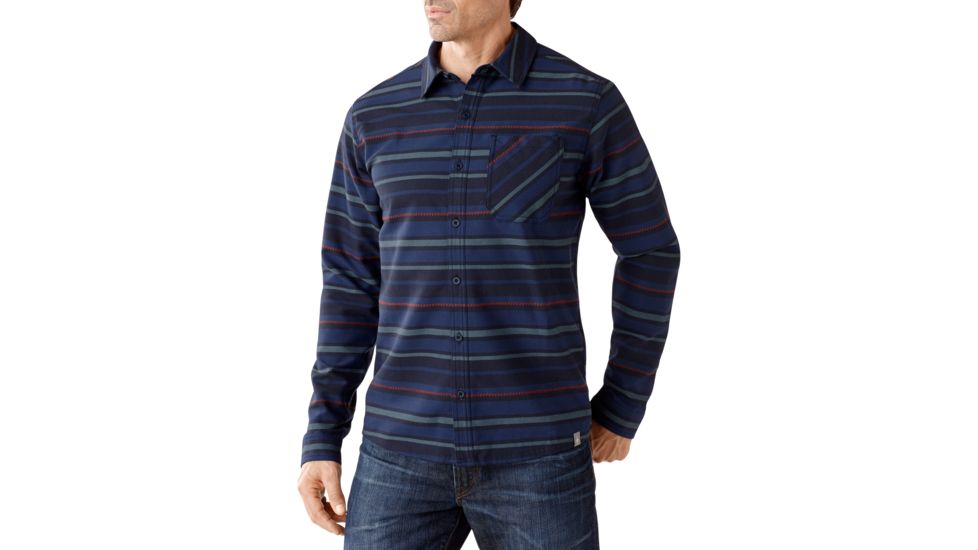 Smartwool Akalii Striped Flannel - Men's-Deep Navy-Large