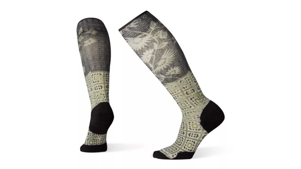 Smartwool Compression Sightseeing Sunflower Print OTC Socks - Womens, Charcoal, Large, SW003990003-L