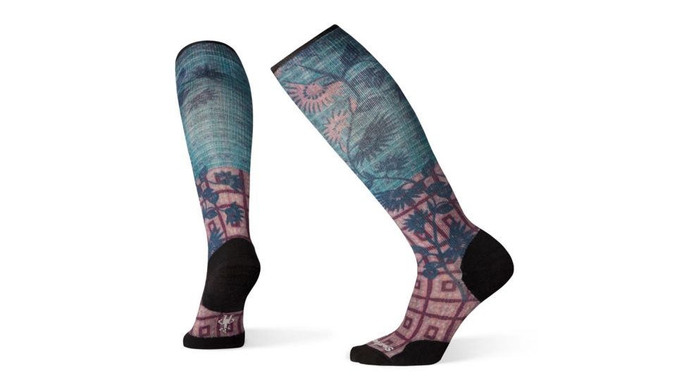 Smartwool Compression Sightseeing Sunflower Print OTC Socks - Womens, Sangria, Medium, SW003990B48-M