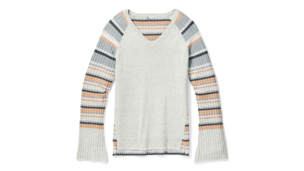 Smartwool Edgewood Striped V-Neck Sweater - Womens, Ash Heather, Small, SW016393047-S
