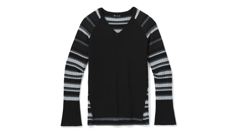 Smartwool Edgewood Striped V-Neck Sweater - Womens, Black, Large, SW016393001-L