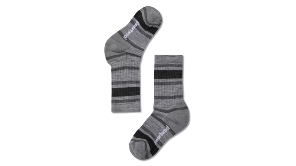 Smartwool Hike Light Striped Crew Socks - Kids, Light Gray/Black, Small, SW001212026-S