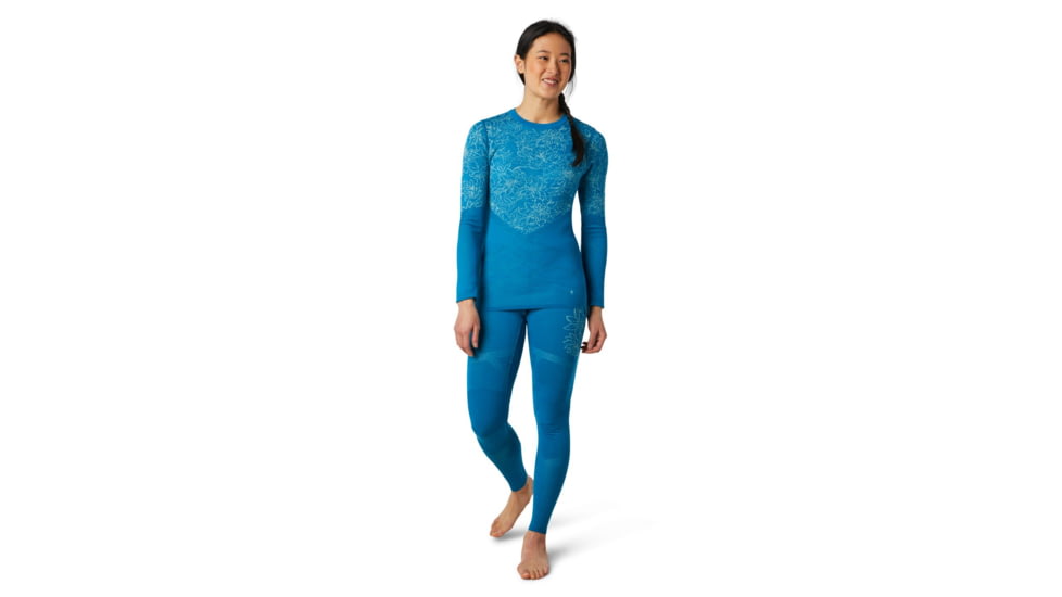 Smartwool Intraknit Merino 200 Pattern Crew - Womens, Ocean Abyss/Wave Blue Floral Scape, Large, SW016412F34-L