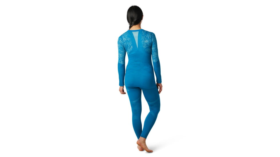 Smartwool Intraknit Merino 200 Pattern Crew - Womens, Ocean Abyss/Wave Blue Floral Scape, Large, SW016412F34-L