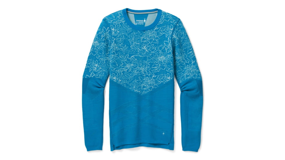 Smartwool Intraknit Merino 200 Pattern Crew - Womens, Ocean Abyss/Wave Blue Floral Scape, Large, SW016412F34-L