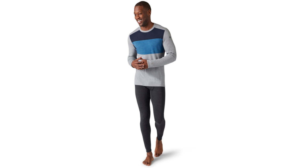 Smartwool Merino 250 Baselayer Colorblock Crew - Mens, Light Gray Heather/Neptune Blue Heather, Large, SW016353H87L