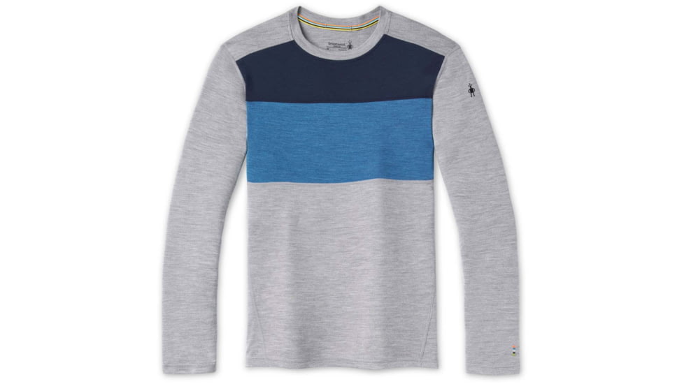 Smartwool Merino 250 Baselayer Colorblock Crew - Mens, Light Gray Heather/Neptune Blue Heather, Large, SW016353H87L