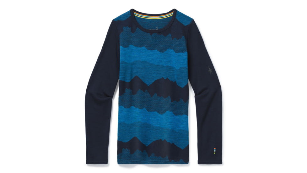 Smartwool Merino 250 Baselayer Pattern Crew - Kids, Deep Navy Mountain Scape, Extra Large, SW016122E92-XL