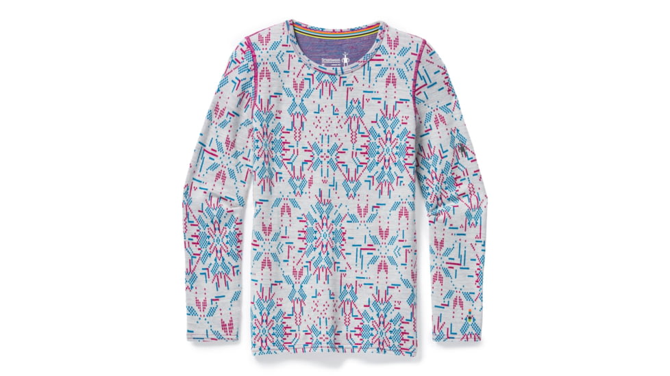 Smartwool Merino 250 Baselayer Pattern Crew - Kids, Winter White Digital Snowflake, Extra Large, SW016122E93-XL