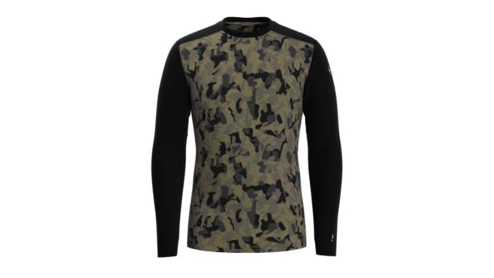 Smartwool Merino 250 Baselayer Pattern Crew - Mens, Military Olive Camo/Black, Large, SW016351H15L