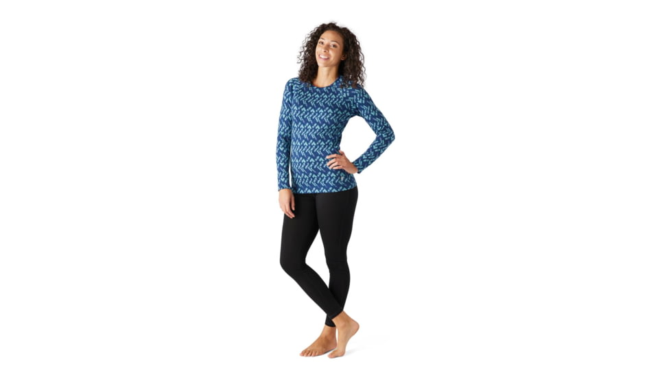 Smartwool Merino 250 Baselayer Pattern Crew - Womens, Alpine Blue/Modern Plaid, Extra Small, SW016371F54-AB/MP-X-Small