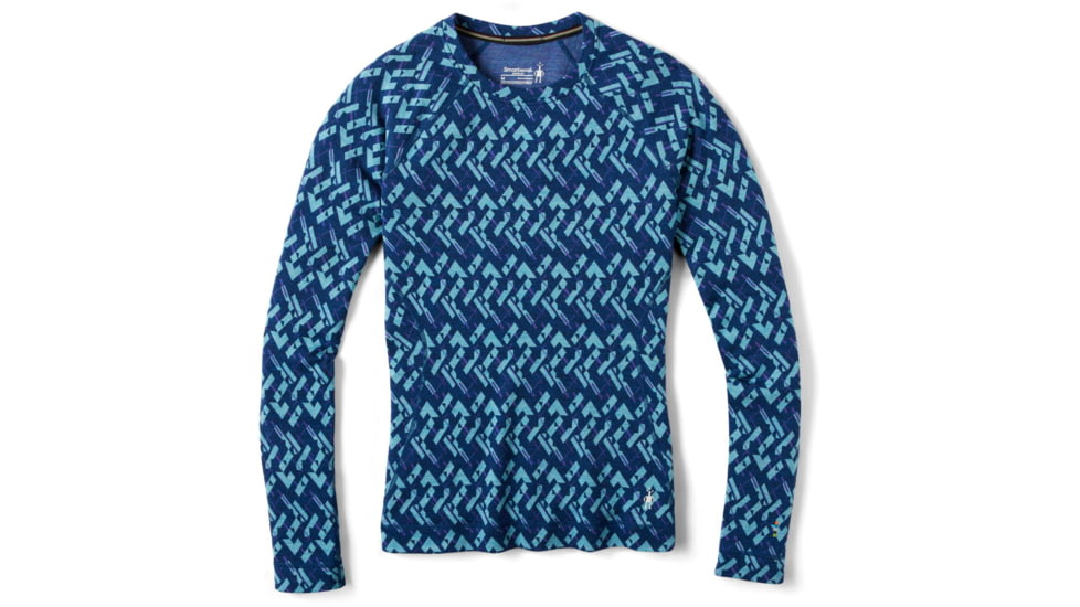 Smartwool Merino 250 Baselayer Pattern Crew - Womens, Alpine Blue/Modern Plaid, Extra Small, SW016371F54-AB/MP-X-Small