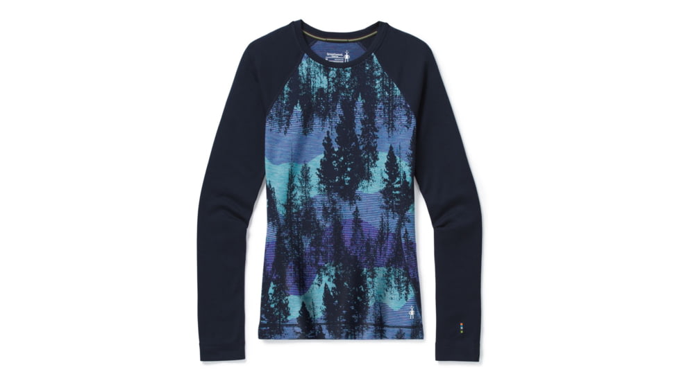 Smartwool Merino 250 Baselayer Pattern Crew - Womens, Deep Navy Forest Scape, Small, SW016371E43-S