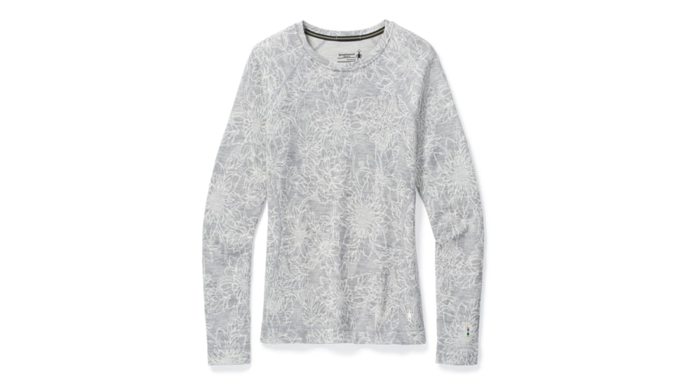 Smartwool Merino 250 Baselayer Pattern Crew - Womens, Light Gray Traced Dahlia, Extra Large, SW016371E41-XL