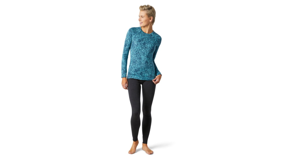 Smartwool Merino 250 Baselayer Pattern Crew - Womens, Wave Blue Traced Dahlia, Large, SW016371E39-L