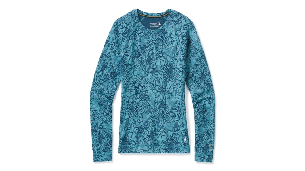 Smartwool Merino 250 Baselayer Pattern Crew - Womens, Wave Blue Traced Dahlia, Large, SW016371E39-L