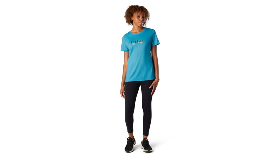 Smartwool Merino Sport 150 Camping With Friends Graphic Tee - Womens, Light Ocean Abyss Heather, Large, SW000722F67L