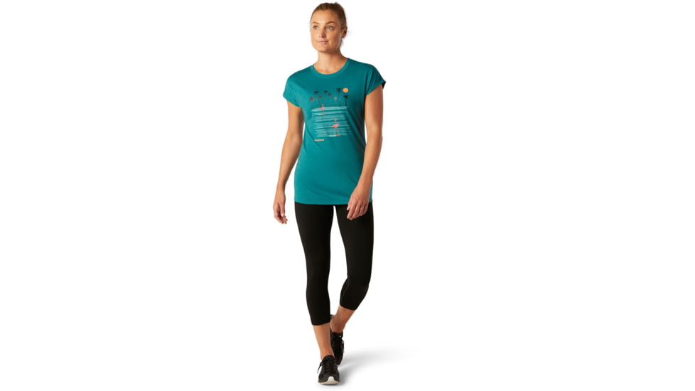 Smartwool Merino Sport 150 Surfing Flamingos Tee - Womens, Dark Peacock, Medium, SW016138B69-M