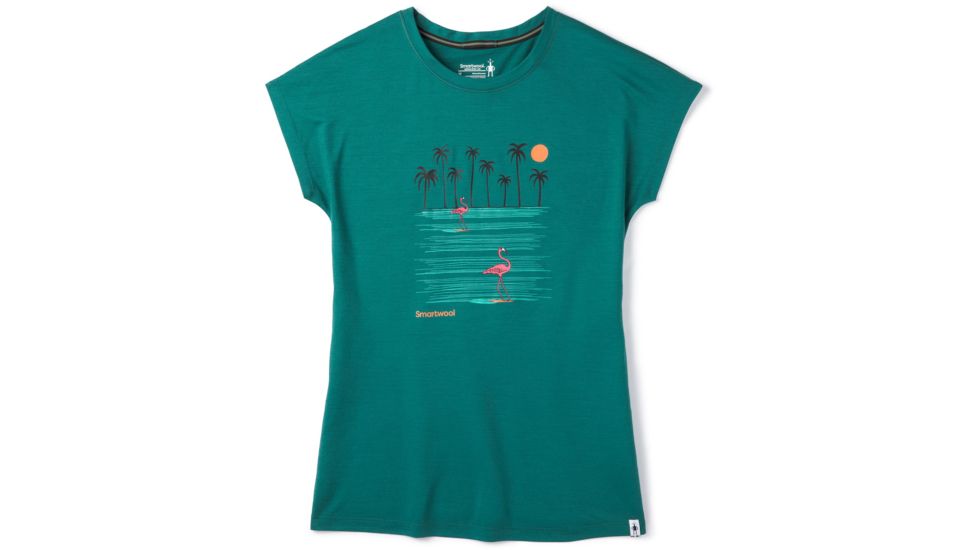 Smartwool Merino Sport 150 Surfing Flamingos Tee - Womens, Dark Peacock, Medium, SW016138B69-M