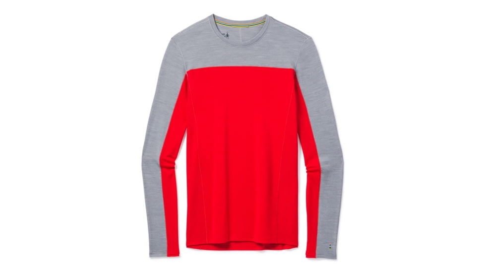 Smartwool Merino Sport 250 Long Sleeve Crew - Mens, Light Gray Heather/Cardinal Red, 2XL, SW019023E76-XXL