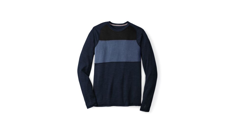 Smartwool NTS Mid 250 Color Block Crew, Deep Navy/Dark Blue Steel Heather, Small, SW0NP657551-S