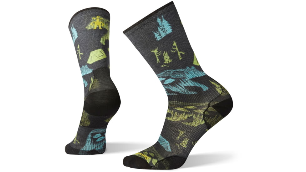 Smartwool PhD Cycle Ultra Light BearCamp Print Crew Socks, Black, Medium, SW007017001-M
