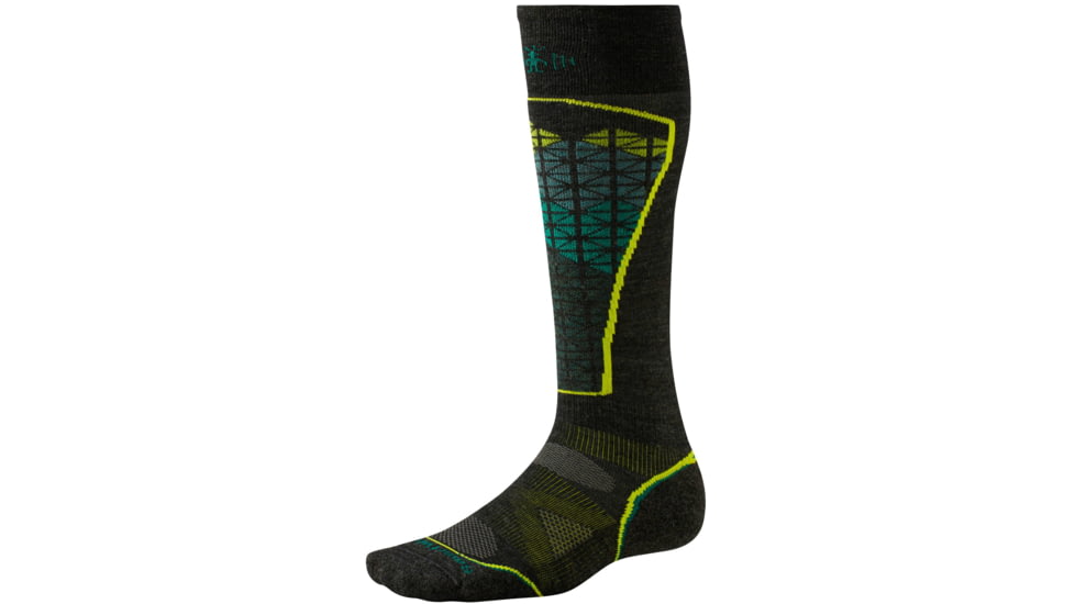 Smartwool PhD Ski Light Sock - Men's-Large-Charcoal/Alpine Green