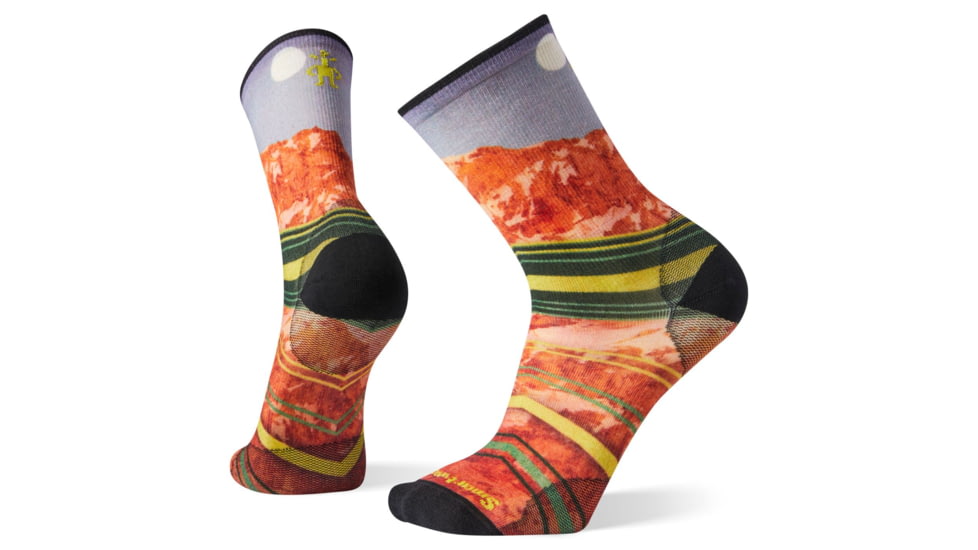 Smartwool PhD Ultra Light Moon Over Mountain Print Crew Socks, Multi Color, Large, SW004091150-L