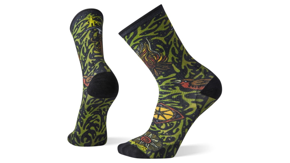 Smartwool PhD Ultra Light Vine Pattern Print Crew Socks, Multi Color, Large, SW004096150-L