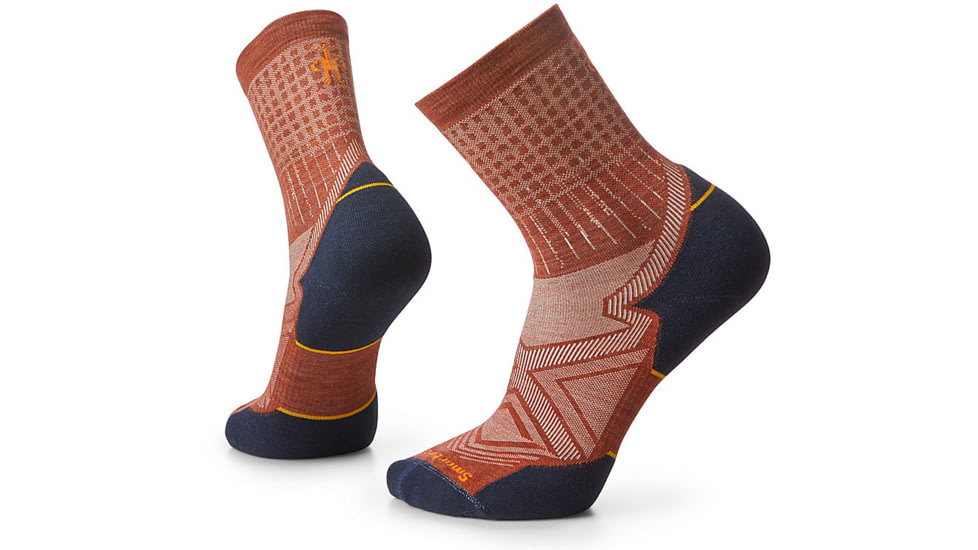 Smartwool Run Targeted Cushion Pattern Mid Crew Socks, Picante, Extra Large, SW001664J331-XL