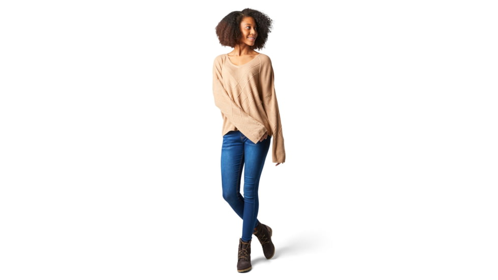 Smartwool Shadow Pine Cable V-Neck Sweater - Womens, Camel Heather, Large, SW016394D99-L