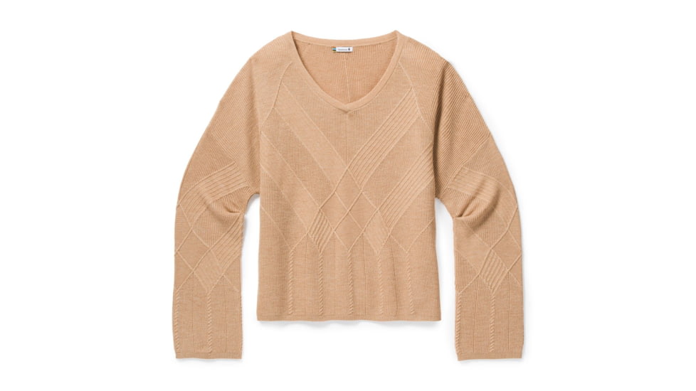 Smartwool Shadow Pine Cable V-Neck Sweater - Womens, Camel Heather, Large, SW016394D99-L