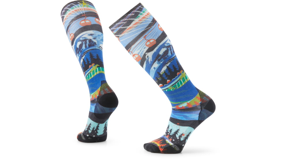 Smartwool Ski Zero Cushion Skication Print OTC Socks - Mens, G61 Mist Blue, Medium, SW001963G61M