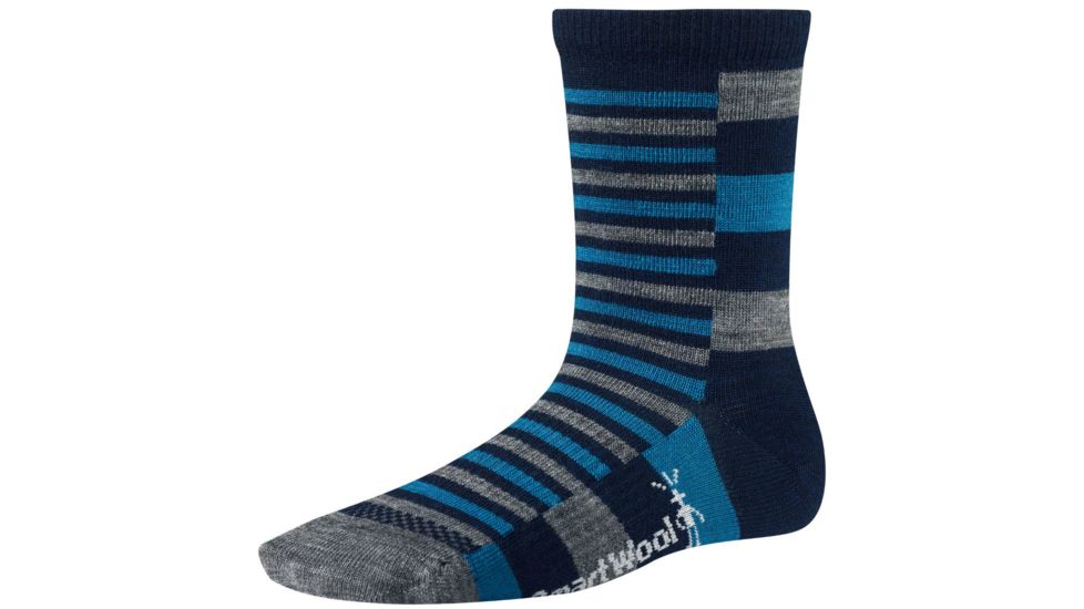 Smartwool Split Stripe Crew Sock - Boy's-Deep Navy-Large
