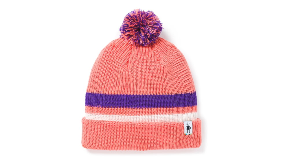 Smartwool Stripe Pom Beanie - Kids, Bright Coral, Small/Medium, SW018077494-SM