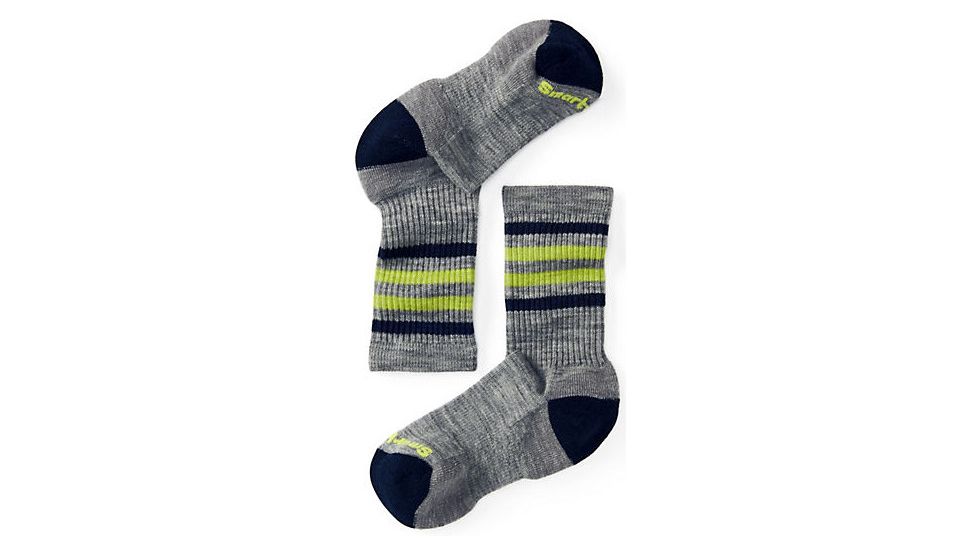 Smartwool Striped Hike Light Crew Sock - Kid's-Light Gray-Small
