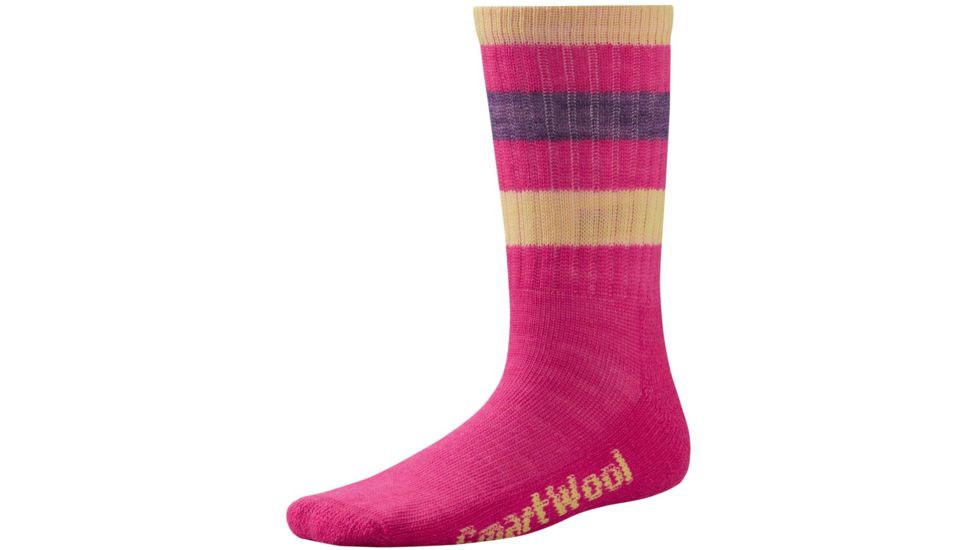 Striped Hike Light Crew Sock - Kids-Bright Pink-Small
