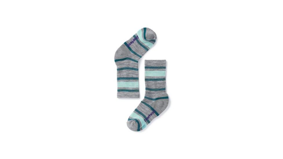 Smartwool Striped Hike Light Crew Sock - Kids, Light Gray-Mint, Large SW001212B16-L