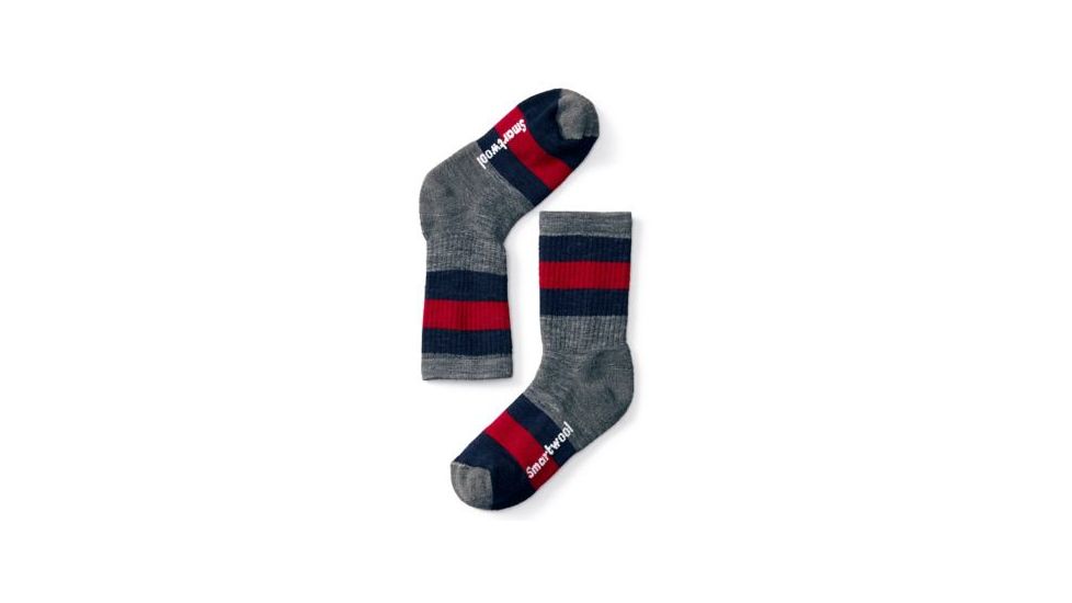 Smartwool Striped Hike Medium Crew Sock - Kids, Medium Gray, Large SW001213052-L